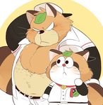  2017 anthro baseball_(sport) baseball_uniform blush clothed clothing doraemon hyaku1063 male mammal simple_background slightly_chubby solo sport tanuki uniform 