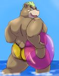  2017 anthro ashigara bear brown_fur butt clothing fur male mammal morkovjpn slightly_chubby solo swimsuit tokyo_afterschool_summoners water 