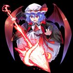  :d bat_wings black_background black_coat blouse blue_hair brooch claw_pose coat commentary_request cravat e.o. fangs fingernails hat hat_ribbon holding holding_weapon jewelry looking_at_viewer mob_cap open_clothes open_coat open_mouth overcoat red_eyes remilia_scarlet ribbon sash short_hair simple_background skirt skirt_set smile solo spear_the_gungnir touhou weapon white_blouse white_skirt wings 