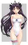  arms_behind_back bad_id bad_pixiv_id bare_shoulders black_hair breasts cameltoe casual_one-piece_swimsuit cleavage collarbone covered_navel curvy dorobuton_mannendoko earrings fate/grand_order fate_(series) highleg highleg_swimsuit highres hoop_earrings ishtar_(fate/grand_order) ishtar_(swimsuit_rider)_(fate) jewelry long_hair looking_at_viewer medium_breasts one-piece_swimsuit red_eyes smile solo standing strapless strapless_swimsuit swimsuit thigh_strap two_side_up white_swimsuit 