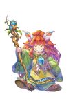  androgynous brown_hair cloak feathers green_eyes grin haccan hair_feathers hand_on_hip looking_at_viewer official_art popoi seiken_densetsu seiken_densetsu_2 shoes simple_background smile solo square_enix staff whisker_markings white_background 