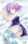  1girl ass eyes_closed female neptune_(choujigen_game_neptune) neptune_(series) niche-tan panties purple_hair sleeping solo striped_panties 