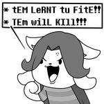  :3 absurd_res angry azen_(artist) english_text hi_res monochrome simple_background solo tem temmie_(undertale) text threat undertale video_games white_background 