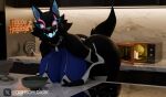 3d_(artwork) anthro appliance big_breasts big_butt black_body blender_(artwork) blender_cycles_(artwork) breasts butt canid canine cow_costume crimsomdark digital_media_(artwork) epic_games female fortnite happy_holidays highwire highwire_(nyaasapphire) jewelry kitchen kitchen_appliance mammal microwave_oven necklace open_mouth pack_leader_highwire solo stove