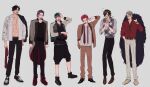  6+boys :o abs absurdres adam's_apple ahoge aimono_jyushi amaguni_hitoya amayado_rei anger_vein ankle_boots annoyed aqua_hair arms_at_sides bad_ass_temple beard_stubble belt black_belt black_hair black_jacket black_kimono black_nails black_pants black_shirt black_shoes black_socks black_trim blonde_streaks blue_jacket boots breast_pocket brown_belt brown_shoes brown_suit chain chain_necklace cheekbones choppy_bangs clenched_hands closed_eyes coat collarbone collared_shirt commentary_request contrast_lapels cosplay costume_switch curtained_hair dotsuitare_hompo dress_pants dress_shoes ear_piercing earrings eyeliner eyewear_strap facial_hair finger_in_own_ear flying_sweatdrops full_body fur_coat furrowed_brow gingham_vest glasses goatee_stubble gold_chain gold_trim green_eyes grey_background grey_eyes grey_hair group_costume_switch group_picture hair_between_eyes hair_over_one_eye hair_slicked_back hand_on_own_head hand_on_own_hip hand_up harai_kuko harem_pants heterochromia highres holding holding_unworn_clothes holding_unworn_necktie hypnosis_mic jacket jacket_on_shoulders jacket_over_kimono japanese_clothes jewelry juban kimono knees_together_feet_apart lapels legs_apart light_blush lineup long_hair long_sleeves looking_at_another looking_to_the_side makeup male_focus male_underwear male_underwear_peek mature_eyes mature_male mole mole_under_eye multicolored_hair multicolored_jacket multicolored_shoes multiple_belts multiple_boys multiple_necklaces multiple_piercings multiple_rings mustache_stubble navel necklace necktie nurude_sasara open_clothes open_coat open_fly open_mouth open_shirt own_hands_clasped own_hands_together pale_skin pants pants_rolled_up pants_tucked_in parted_bangs partially_unbuttoned patterned_clothing peanut_mouth piercing pinky_ring pocket pointing pointing_at_another purple_hair purple_streaks raised_inner_eyebrows red_boots red_eyeliner red_hair red_necktie red_shirt ring round_eyewear shirt shirt_tucked_in shoes short_hair side-by-side sideways_glance silver_necklace silver_ring simple_background sleeve_cuffs sleeves_rolled_up small_sweatdrop socks spiked_hair standing streaked_hair stubble stud_earrings studded_belt suit suit_jacket sukajan sweater_vest tareme teeth tsutsujimori_rosho two-sided_coat two-sided_fabric two-sided_jacket two-tone_jacket two-tone_shoes underwear undone_necktie unmoving_pattern unworn_necktie upper_teeth_only v-shaped_eyebrows very_short_hair watch wavy_hair white_jacket white_pants white_shirt white_shoes wristwatch yellow_eyes zy_(dondokodo-mu) 