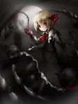  blonde_hair blood bloody_hands bubble commentary darkness full_moon hair_ribbon highres looking_at_viewer moon neckerchief red_eyes ribbon rumia short_hair skirt smile solo spark621 touhou 