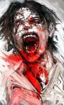  1boy absurdres black_hair character_request choujin_x curtained_hair hashtag-only_commentary highres kyezzzz looking_at_viewer male_focus open_mouth short_hair solo stitched_face stitches teeth 