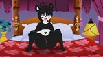  &lt;3 2017 anthro bear bed bedroom black_and_white_fur black_fur black_hair blue_eyes breasts female fur hair ken_ashcorp looking_at_viewer mammal one_eye_closed open_mouth original_characters panda pussy solo solo_focus white_fur young 