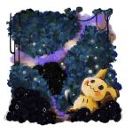  bush claws forest fukyo highres mimikyu nature night no_humans plant pokemon pokemon_(creature) pokemon_focus pokemon_sm solid_oval_eyes sparkle stick white_background 