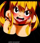  1girl blonde_hair blush breasts fairy_tail gaston18 lucy_heartfilia open_mouth solo sweat 