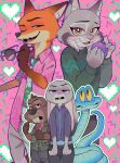  abstract_background anthro back_to_back ball_of_yarn beaver bent_whiskers buckteeth canid canine character_collage clothing confusion digital_media_(artwork) disney eyewear felid feline female feral fox gary_de'snake group hi_res holding_eyewear holding_object holding_sunglasses holding_yarn jacket judy_hopps lagomorph leporid lidded_eyes looking_at_viewer lynx male mammal morimorienoki nibbles_maplestick nick_wilde one_eye_closed one_fang pattern_clothing pawbert_lynxley rabbit reptile rodent scalie snake sunglasses sweater teeth topwear unimpressed vest wink winking_at_viewer yarn yellow_sclera zootopia 