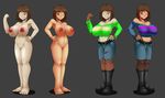  2017 5_fingers areola big_breasts blue_eyes breasts brown_eyes chara_(undertale) clothed clothing female hair human human_only mammal nude protagonist_(undertale) pussy red_eyes spazman undertale video_games 