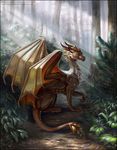  2017 brown_scales detailed_background digital_media_(artwork) dragon female feral forest grass invalid_tag looking_at_viewer male male/female red-izak ric&#039;axoarrth scales scalie solo tree western_dragon wings 