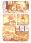  absurdres animal animal_focus artist_name baby_animal bird cat chick coat cup door drink fishbowl heater highres holding holding_cup hood hood_up kerosene_heater kettle no_humans original pouring round_eyewear snow snowing table tatamaoekaki tea teapot white_coat 