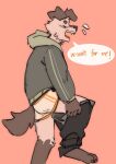  >_< 2022 anthro black_body black_bottomwear black_clothing black_eyes black_fur black_pants bottomwear canid canine canis clothing domestic_dog eyes_closed floppy_ears fur green_clothing green_hoodie green_topwear hemuchang hi_res hoodie male mammal pants putting_on_clothes shin_(hemuchang) slim_anthro slim_male solo topwear white_body white_fur 