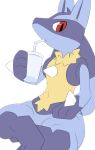 2021 3_fingers ambiguous_anthro ambiguous_gender anthro beverage biped blue_body blue_fur blue_tail canid canine chest_spike crossed_legs digital_drawing_(artwork) digital_media_(artwork) drinking drinking_straw facial_markings featureless_crotch feet fingers fur generation_4_pokemon glistening glistening_eyes grey_inner_ear grey_markings hand_on_leg hand_on_own_leg hand_spike head_markings holding_beverage holding_object looking_aside lucario mammal markings multicolored_body multicolored_fur neck_tuft nintendo nude nude_ambiguous nude_anthro pointy_ears pokemon pokemon_(species) prick_ears pu_sukebe red_eyes sitting solo spikes spikes_(anatomy) tail toes tuft yellow_body yellow_fur