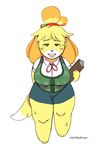  animal_crossing anthro big_breasts breasts canine clipboard dog female fur isabelle_(animal_crossing) josieokami mammal nintendo short_stack smile solo sweat video_games wide_hips yellow_fur 
