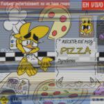 animatronic anthro avian beak bib bird bodily_fluids chef chef_hat chica_(fnaf) chicken clothing cooking electronics female filter five_nights_at_freddy's food galliform hat headgear headwear hi_res looking_at_viewer machine nervous nervous_smile nervous_sweat owochica phasianid pizza robot robot_anthro scottgames signature smile smiling_at_viewer solo spanish_text sweat sweatdrop television text vhs_filter