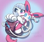 2017 4_tails alolan_form alolan_vulpix ambiguous_gender arms_tied artist_name blue_inner_ear blue_sclera blush blush_lines bodily_fluids bound bow_(anatomy) clothed clothing diaper diaper_only drooling duo eeveelution excited fangs feces feral fur generation_6_pokemon generation_7_pokemon gloves_(marking) gradient_background gradient_fur grey_body grey_fur grey_tail hi_res leg_markings legs_tied looking_back ludis-luteo lying markings multi_tail multicolored_body multicolored_fur nintendo on_another on_back on_front open_mouth open_smile pink_body pink_diaper pink_fur pink_tail pokemon pokemon_(species) regional_form_(pokemon) ribbons_(anatomy) saliva simple_background smile snaggle_tooth socks_(marking) soiled_diaper sylveon tail teeth text topless unclean_diaper used_diaper wearing_diaper white_body white_fur