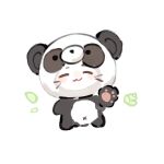  ^_^ animal animal_costume animal_focus animal_hands bamboo cat chinese_commentary closed_eyes closed_mouth clothed_animal commentary_request cosplay fengmi_youzi_hua gloves happy highres infinity_nikki kigurumi leaf light_blush momo_(nikki) nikki_(series) no_humans panda_costume paw_gloves simple_background smile solo waving whiskers white_background white_cat 
