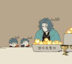  3boys bags_under_eyes black_eyes chalice clone commentary_request cup fate/grand_order fate_(series) gameplay_mechanics grey_hair highres holy_grail_(fate) kokujin_youhei level_difference looking_at_another male_focus multiple_boys parted_lips saint_quartz_(fate) saitou_hajime_(fate) saitou_hajime_(third_ascension)_(fate) short_hair translation_request twitter_username 