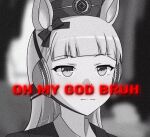  1girl animal_ears blunt_bangs bow dress ear_bow gold_ship_(umamusume) grey_hair greyscale hat highres horse_ears horse_girl horse_tail long_hair monochrome pillbox_hat solo tail the_freakin_yui twitter_username umamusume 