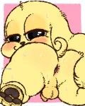 2025 all_fours anthro anus artist_name backsack balls bananapop bedroom_eyes black_eyes black_nose black_pawpads blonde_hair blush blush_lines bodily_fluids butt canid canine canis chikn_nuggit chikn_nuggit_(chikn_nuggit) digital_media_(artwork) domestic_dog foreskin fur genitals hair half-closed_eyes hi_res looking_at_viewer looking_back male mammal narrowed_eyes pawpads penis perineum presenting presenting_hindquarters rear_view seductive short_tail small_balls small_penis smile solo sweat tail text thick_thighs unretracted_foreskin yellow_body yellow_ears yellow_fur yellow_tail