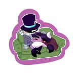 1:1 ace_(undertale_yellow) alpha_channel ambiguous_species blush chibi dalv_(undertale_yellow) duo furniture headpat hi_res humanoid jula's_little_spot male male/male simple_background sleeping sleeping_on_partner sofa transparent_background undertale_yellow vampire