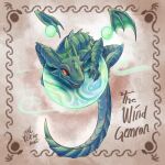 2025 3_horns anthro arms_bent brown_background cheek_spikes colored dark_chronicle dated digital_drawing_(artwork) digital_media_(artwork) empty_eyes english_description english_text eyelashes facial_spikes female female_anthro floating_wings green_body green_horn green_scales green_spikes green_spines green_tail green_wings horn level-5 light lighting long_tail membrane_(anatomy) membranous_wings multi_horn on_orb open_mouth open_smile orange_sclera orb procreate_(artwork) reptile scales scalie semi-anthro shaded sharp_teeth signature simple_background smile solo spikes spikes_(anatomy) tail teeth text unusual_anatomy unusual_wings vintfux wind_gemron wings