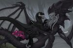 absurd_res alien alien_(franchise) black_body black_markings bodily_fluids caesarus claws cloacal cloacal_penetration colored_cum cowgirl_position cum dark_the_xenodragon dinosaur dominant dominant_female dromaeosaurid duo face_tentacles female feral fog forest from_front_position genital_fluids genitals glowing glowing_eyes hand_on_butt hand_on_chest hand_on_leg hand_on_thigh hi_res knot knotted_penis looking_at_genitalia looking_at_penis lying male male/female markings nightmare_(m7734cargo) on_back on_bottom on_top penetration penis plant prehistoric_species pull_out purple_cum reptile riding saurischian scalie sex simple_background smile spread_wings swamp tapering_penis tentacles theropod tree unusual_bodily_fluids unusual_cum unusual_genital_fluids wings xenodragon xenomorph