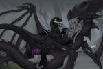 absurd_res alien alien_(franchise) black_body black_markings bodily_fluids caesarus claws cloacal cloacal_penetration colored_cum cowgirl_position cum dark_the_xenodragon dinosaur dominant dominant_female dromaeosaurid duo face_tentacles female feral fog forest from_front_position genital_fluids genitals glowing glowing_eyes hand_on_butt hand_on_chest hand_on_leg hand_on_thigh hi_res knot knotted_penis looking_at_genitalia looking_at_penis lying male male/female markings nightmare_(m7734cargo) on_back on_bottom on_top penetration penis plant prehistoric_species purple_cum reptile riding saurischian scalie sex simple_background smile spread_wings swamp tentacles theropod tree unusual_bodily_fluids unusual_cum unusual_genital_fluids wings xenodragon xenomorph