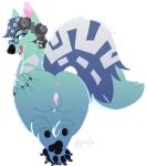 absurd_res accessory animal_jam anthro arctic_wolf big_breasts big_butt black_nose black_pawpads black_paws blue_body blue_fur blush bodily_fluids breasts butt butt_grab canid canine canis claws clothed clothing cum cum_in_vagina cum_inside digital_media_(artwork) eyewear fan_character female floral flower flower_crown flower_garland flower_in_hair fluffy fluffy_tail fur fur_markings garland genital_fluids genitals glasses green_body green_fur hair hair_accessory hand_on_butt hi_res huge_butt infinity_(legguflops) inviting inviting_viewer legguflops licking licking_lips licking_own_lips looking_at_viewer mammal markings mint_body mint_fur multicolored_body nipple_piercing nipples open_mouth pawpads paws piercing plant presenting presenting_hindquarters presenting_vulva purple_eyes round_glasses scarf self_lick smile solo tail thick_thighs tongue tongue_out vaginal_fluids vulva white_body white_fur white_markings wildworks wolf