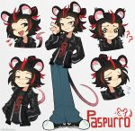  1girl :3 ? ?? @_@ absurdres animal_ears black_eyes black_hair black_jacket black_shirt black_shoes blue_pants bright_pupils closed_mouth collared_jacket commission flying_sweatdrops grey_background highres jacket looking_at_viewer mouse_ears mouse_girl mouse_tail multicolored_hair one_eye_closed open_clothes open_jacket open_mouth original pants parasoru_buruu red_hair shirt shoes short_hair simple_background smile smug sneakers solo t-shirt tail two-tone_hair white_pupils 
