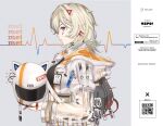  .akuma 1girl alternate_costume animal_ear_helmet animal_helmet bag blonde_hair cable_tie cardiogram cat_helmet crop_top facial_mark from_side hair_ornament hairpin hashtag-only_commentary helmet highres holding holding_unworn_helmet hood hood_down hooded_jacket jacket komori_met long_hair looking_at_viewer name_tag open_clothes open_jacket orange_nails pink_eyes see-through_clothes see-through_sleeves shoulder_bag sideways_glance solo unworn_headwear unworn_helmet upper_body virtual_youtuber vspo! 