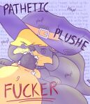 ambiguous_gender animate_inanimate anthro background_text belt belt_buckle black_body blonde_hair buckle button_(fastener) button_eyes clothing collar degradation degradation_kink degradation_text duo face_fucking facial_piercing fellatio freckles hair hat headgear headwear hi_res holding_head intersex intersex/intersex irrumatio jellybeankofi mammal mustelid nose_piercing nose_ring oral oral_penetration otter patched_clothing penetration penile penis_in_mouth piercing plushie profanity questionable_consent ring_piercing roffa selfcest sentient_plush sex square_crossover stuffing witch_hat yellow_body