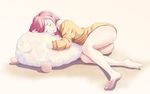  ass barefoot c-eye closed_eyes full_body lying on_side original panties pillow pink_background pink_hair sheep sleeping solo sweater underwear white_panties 