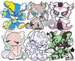  6+others :3 :d amatou_akuma animal_ears antennae aqua_eyes black_eyes black_fur blue_eyes blue_fur blue_pupils bow brown_fur chibi chibi_only chibikemo closed_eyes colored_sclera crown dog_ears dog_tail eyeshadow fang furry green_eyeshadow hair_bow heterochromia highres hooves horns horse_ears horse_tail insect_wings jewelry makeup multicolored_hair multiple_others necklace one_eye_closed original other_focus pawpads pink_fur pink_sclera purple_eyes purple_eyeshadow simple_background smile star-shaped_pupils star_(symbol) symbol-shaped_pupils tail unicorn_horn white_background white_bow white_eyes wings yellow_eyes yellow_pupils yellow_sclera yume_kawaii 