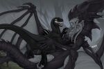 absurd_res alien alien_(franchise) black_body black_markings caesarus claws cloacal cloacal_penetration cowgirl_position dark_the_xenodragon dinosaur dominant dominant_female dromaeosaurid duo face_tentacles female feral fog forest from_front_position genitals glowing glowing_eyes hand_on_butt hand_on_chest hand_on_leg hand_on_thigh hi_res knot knotted_penis looking_at_genitalia looking_at_penis lying male male/female markings nightmare_(m7734cargo) on_back on_bottom on_top penetration penis plant prehistoric_species reptile riding saurischian scalie sex simple_background smile spread_wings swamp tentacles theropod tree wings xenodragon xenomorph