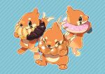  bigur blue_background buizel closed_eyes commentary_request donut eating fangs food holding no_humans pokemon pokemon_(creature) pokemon_focus sitting smile 