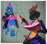 angry anthro bdsm black_body black_scales blue_body blue_eyes blue_scales blue_stripes book bound brown_claws brown_horn claws clothing dep duo evil_grin eyebrows facial_scales female genitals hi_res horn jewelry kobold mage_robe magic_book magic_bound magic_item magic_undressing male necklace open_book penis ralla red_eyes scale_eyebrows scales scalie smile smirk spellbook stripes tan_underbelly underwear vulva yin_the_kobold 