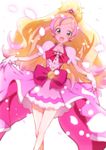  :d bare_legs blonde_hair bow brooch choker cropped_legs crossed_legs cure_flora dutch_angle earrings flower_earrings gloves go!_princess_precure green_eyes happy haruno_haruka jewelry legs long_hair looking_at_viewer magical_girl multicolored_hair open_mouth overskirt petals pink_bow pink_hair pink_skirt precure skirt smile solo standing streaked_hair two-tone_hair white_background white_gloves yuto_(dialique) 