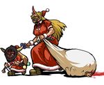  blood blood_trail breasts dragging duplicate dying_message fur_trim hair_ribbon hat holding holding_knife horn horn_ribbon horns hoshiguma_yuugi ibuki_suika kidnapping knife large_breasts long_hair namahage oni oni_horns oni_mask pom_pom_(clothes) reverse_grip ribbon santa_claus santa_costume santa_hat touhou wrist_cuffs 