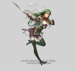  armor boots breasts cross-laced_footwear cuboon elbow_gloves fingerless_gloves fire_emblem fire_emblem:_monshou_no_nazo fire_emblem_heroes full_body gloves green_eyes green_footwear green_hair headband lace-up_boots long_hair medium_breasts official_art paola pegasus_knight skirt solo thigh_boots thighhighs thighhighs_under_boots very_long_hair weapon 