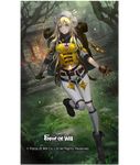  aym bag belt blonde_hair boots breasts cleavage copyright_name dart fierica_(force_of_will) force_of_will full_body gloves grass hat lamp leaf long_hair looking_at_viewer medium_breasts official_art transparent_background tree yellow_eyes 