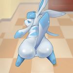  anus bent_over edit eeveelution female frown glaceon korurun looking_at_viewer nintendo nude pok&eacute;mon presenting pussy raised_tail solo video_games 
