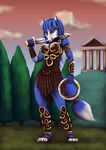  2017 anthro armband armor astraldog black_nose bracers breasts canine chakram female fox fur gold_(metal) greek green_eyes hair invalid_tag leather leather_armor mammal melee_weapon nintendo outside shoulder_pads solo star_fox sword video_games weapon white_fur xena_warrior_princess 