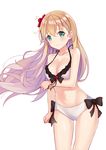  absurdres bikini blonde_hair blush breast_hold breasts cleavage flower full_body gamers! green_eyes hair_flower hair_ornament highres long_hair looking_at_viewer medium_breasts navel solo standing swimsuit tendou_karen white_bikini yukiyaii 