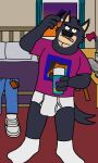 3:5 anthro bed bedroom black_body black_fur black_nose blue_bottomwear blue_clothing blue_pants bottomwear briefs brown_wallet brush brushing brushing_hair bulge canid canine clothed clothing curtains desktop_computer detailed_bulge discarded_footwear eddicus edgar_(eddicus) footwear fur furniture genital_outline hair hi_res male mammal monotone_briefs monotone_clothing monotone_underwear orange_sky pants pants_off pantsless pantsless_anthro pantsless_male penis_outline personal_grooming purple_clothing purple_shirt purple_sky purple_t-shirt purple_topwear shirt shoes sky socks solo styling_hair t-shirt tighty_whities tongue tongue_out toony topwear underwear wallet white_briefs white_clothing white_footwear white_shoes white_socks white_underwear