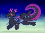  4:3 amphibian aquatic axolotl black_body blue_penis blush bodily_fluids branch branch_horn bubble delphoxiscool digital_drawing_(artwork) digital_media_(artwork) dragon drooped_ears erection feral front_view genital_fluids genitals glowing glowing_markings hi_res horn hybrid looking_at_genitalia looking_at_own_penis looking_at_penis looking_at_self lying male markings mole_salamander mythological_creature mythological_scalie mythology on_side penis plant plant_horn precum precum_on_arm precum_squirt pseudo_horn purple_eyes purple_horn raised_leg salamander sand scalie sea seabed solo throbbing throbbing_penis underwater water 