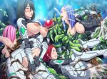  4girls areolae ass black_hair blue_hair blush bodysuit breast_grab breasts butcha-u clenched_teeth cum cum_explosion cum_in_mouth cum_in_pussy ejaculation fellatio game_cg group_sex highres large_breasts legs long_hair monster multiple_girls nipples open_mouth oral orgy pink_hair rape red_hair sex short_hair simple_background sweat tentacle thighs torn_clothes uchuu_youhei_alicia:_igyou_no_shokushu_seibutsu_ni_tanetsuke_sarete vaginal 